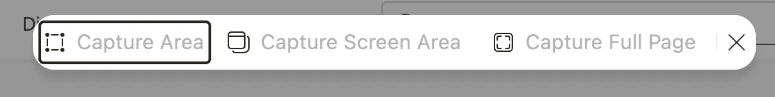 The Microsoft Edge Web capture bar showing three options: Capture Area, Capture Screen Area and Capture Full Page